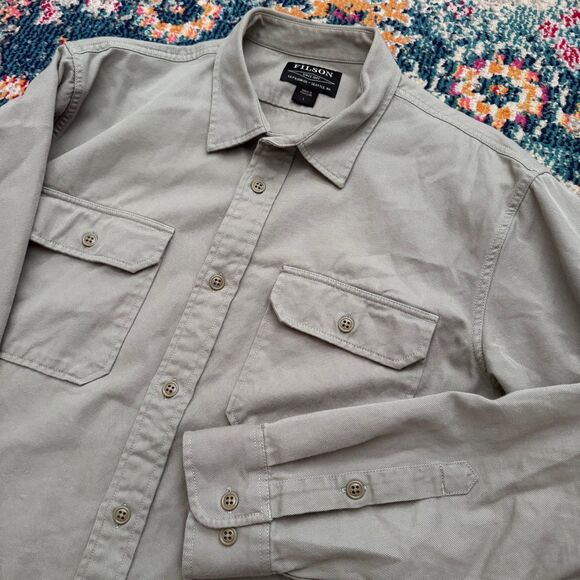 C.C. FILSON Men's Chino Twill Button Down Shirt in Fog Gray Size Large - Picture 1 of 10